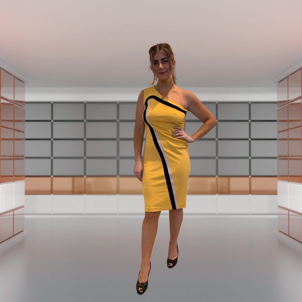 Escada One Shoulder Yellow Dress